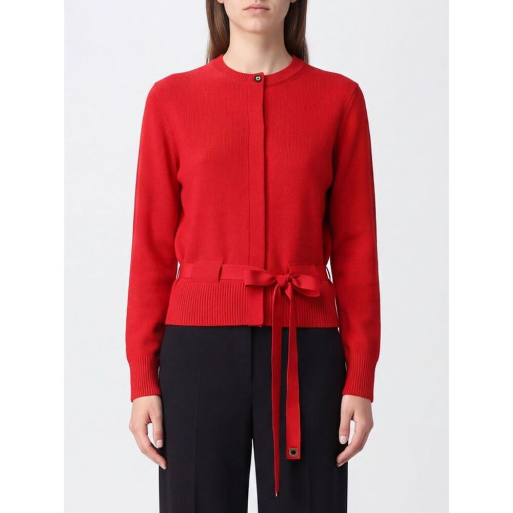 Ferragamo Women Ferragamo Crewneck Cardigan In Pure Cashmere With Tie-Waist Belt